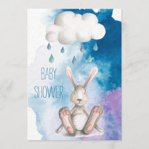 Cute Watercolor Bunny Boy Baby Shower Invitation