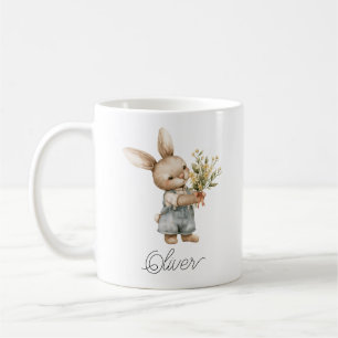 Cute Watercolor Bunny Boy Personalized Name Coffee Mug