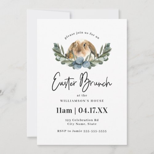 Cute Watercolor Bunny  Chic Easter Brunch Invitation