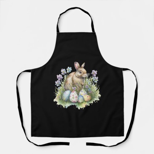 Cute Watercolor Bunny Colorful Eggs Easter Holiday Apron