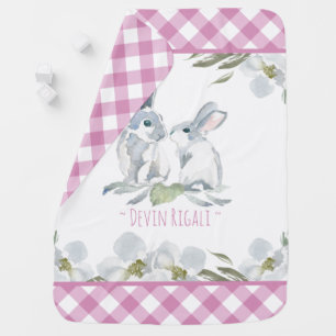 Cute Watercolor Bunny Customizable Nursery Baby Blanket