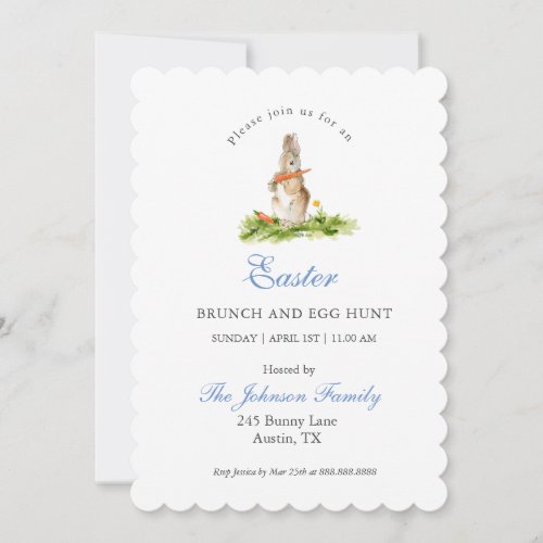 Cute watercolor Bunny Easter brunch  Egg hunt Holiday Card