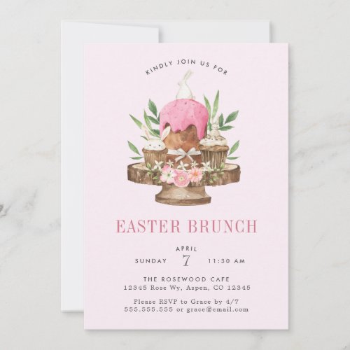 Cute Watercolor Bunny Easter Brunch Invitation