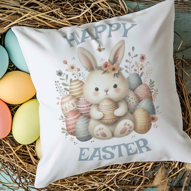 Cute watercolor Bunny Easter customizable  Throw Pillow (Cute watercolor Bunny Easter customizable Cushion)