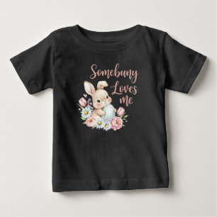 Cute Watercolor Bunny Easter Egg and Flowers  Baby T-Shirt