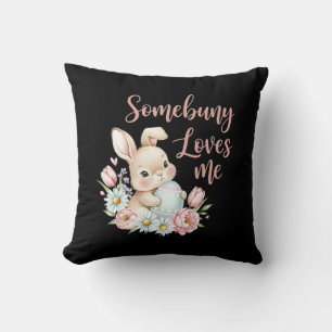Cute Watercolor Bunny Easter Egg and Flowers  Throw Pillow
