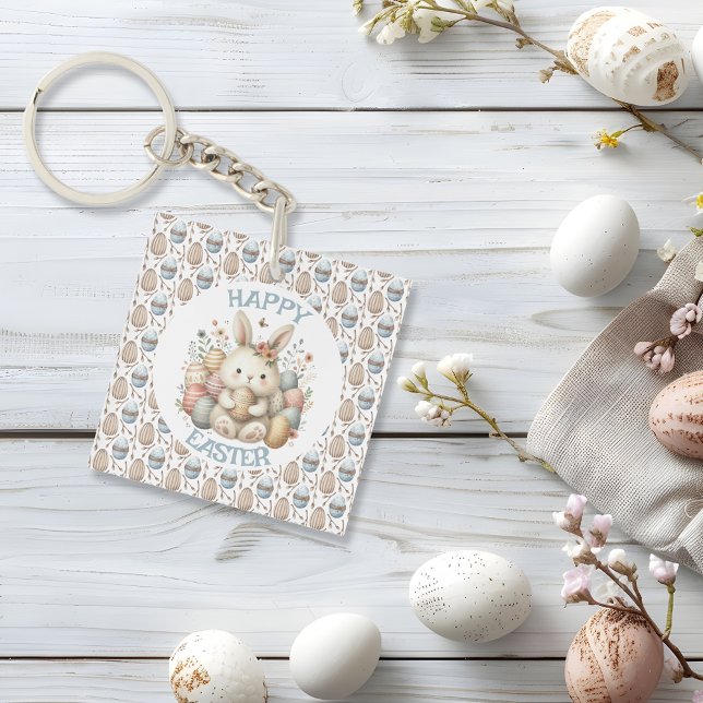 Cute watercolor Bunny Easter  Keychain (Cute watercolor Bunny Easter Key Ring)