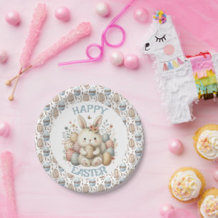 Cute watercolor Bunny Easter Paper Plates