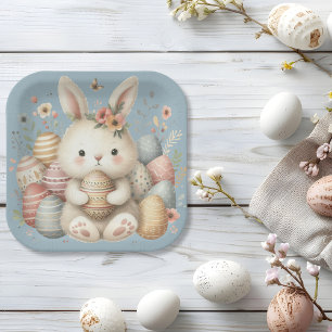 Cute watercolor Bunny Easter Paper Plates