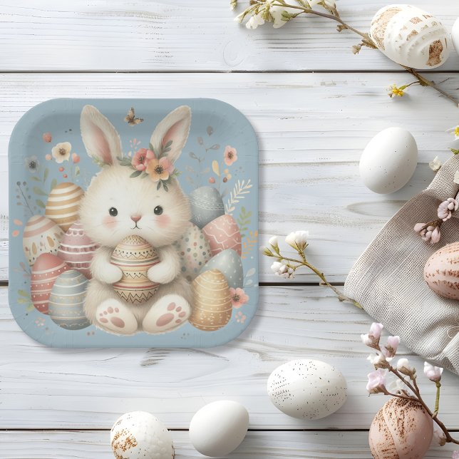Cute watercolor Bunny Easter  Paper Plates (Cute watercolor Bunny Easter Paper Plate)