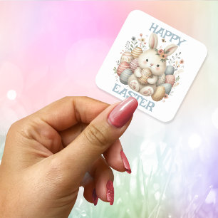 Cute watercolor Bunny Easter Square Sticker