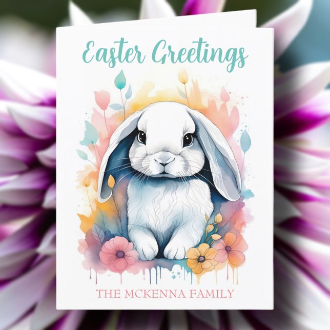 Cute Watercolor Bunny Floral Easter Card (Creator Uploaded)
