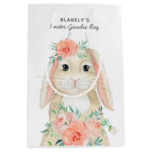 Cute Watercolor Bunny Floral Easter  Name Medium Gift Bag