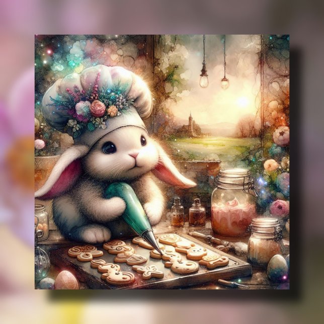 Cute Watercolor Bunny Frosting Easter Cookies Holiday Card (Creator Uploaded)