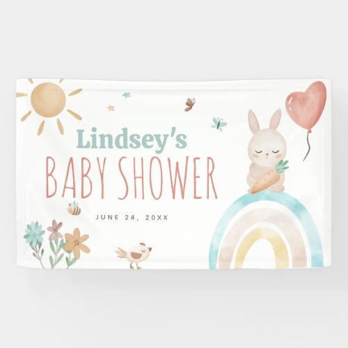 Cute Watercolor Bunny Gender Neutral Baby Shower Banner