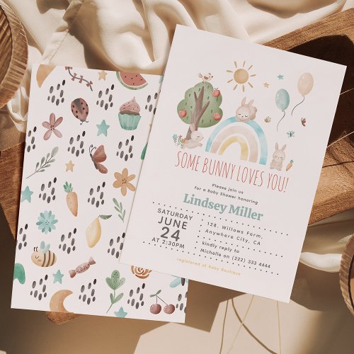 Cute Watercolor Bunny Gender Neutral Baby Shower Invitation