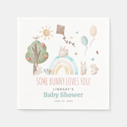 Cute Watercolor Bunny Gender Neutral Baby Shower Napkins
