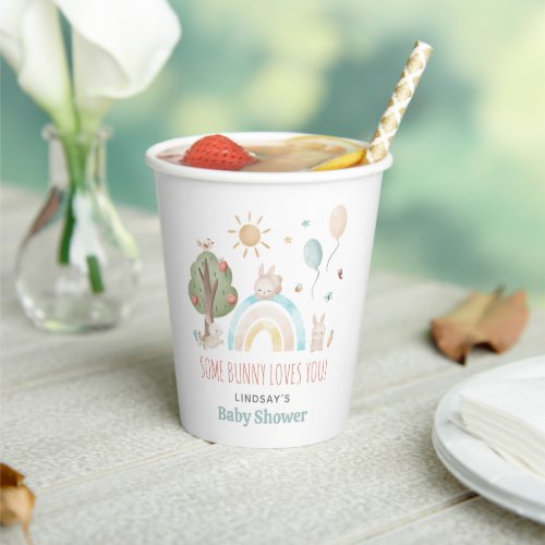 Cute Watercolor Bunny Gender Neutral Baby Shower Paper Cups