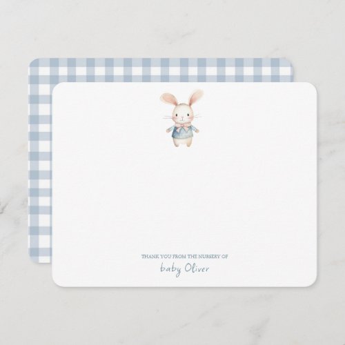 Cute Watercolor Bunny Gingham Flat Thank You