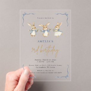 Cute Watercolor Bunny Kid Easter Birthday Party Acrylic Invitations