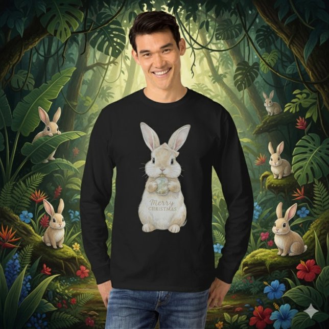 Cute Watercolor Bunny Merry Christmas T-Shirt (Creator Uploaded)