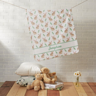 Cute Watercolor Bunny Pattern With Custom Name Baby Blanket