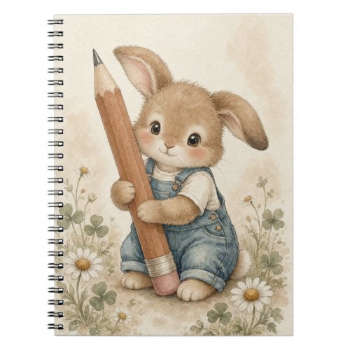 Cute Watercolor Bunny Pencil Vintage Storybook Notebook