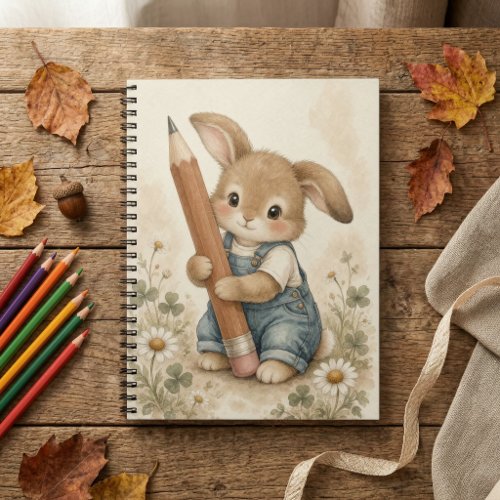 Cute Watercolor Bunny Pencil Vintage Storybook Notebook
