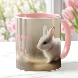 Cute Watercolor Bunny Personalized Name Pink Beige Mug
