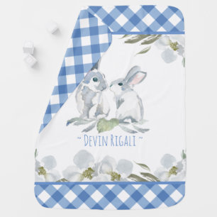 Cute Watercolor Bunny Personalized Nursery Baby Blanket