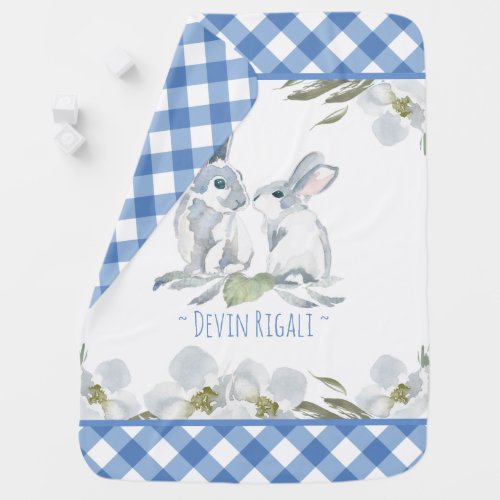 Cute Watercolor Bunny Personalized Nursery Baby Blanket