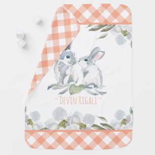 Cute Watercolor Bunny Personalized Nursery Baby Blanket