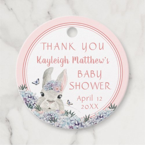 Cute Watercolor Bunny Pink Floral Baby Shower Favor Tags
