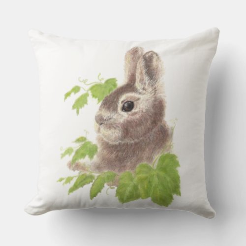 Cute Watercolor Bunny Rabbit Animal Art Throw Pillow