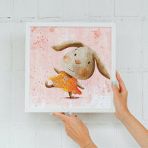 Cute Watercolor Bunny Rabbit Baby Kids Poster