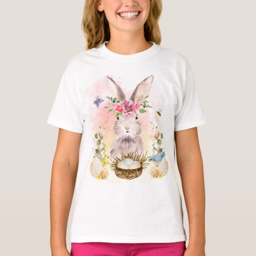 Cute Watercolor Bunny Rabbit Easter Kids T_Shirt