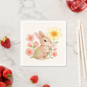 Cute Watercolor Bunny Rabbit Floral Napkins