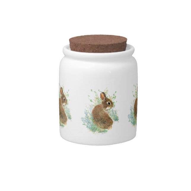 Cute Watercolor Bunny Rabbit Pet Animal Candy Jar (Front)