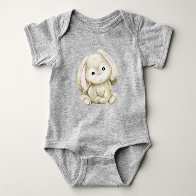 Cute Watercolor Bunny Rabbit Pet Farm Animal Baby Bodysuit (Front)