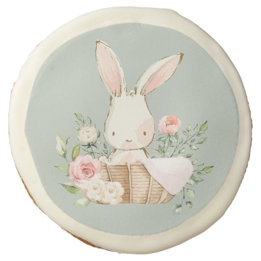Cute Watercolor Bunny Rabbit Sugar Cookie (Front)