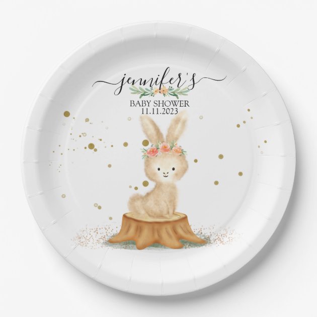 Cute Watercolor Bunny Rabbit wildlife baby newborn Paper Plates