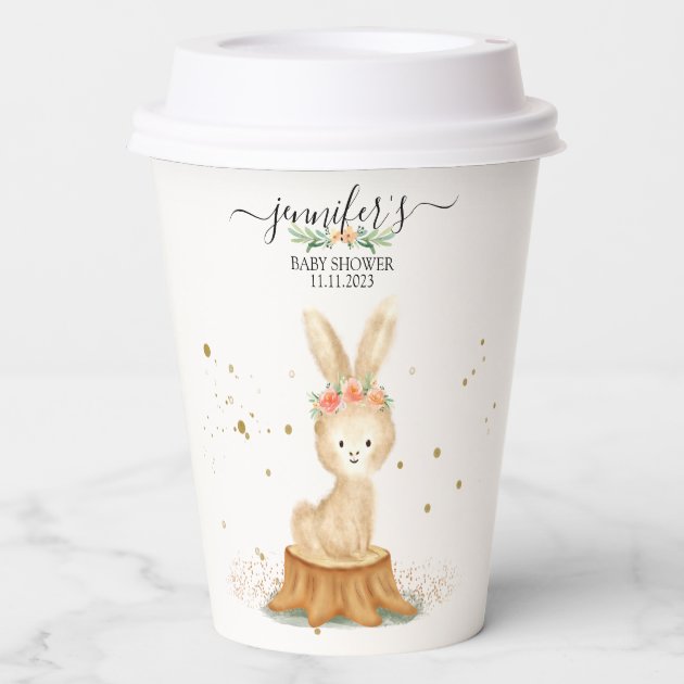 Cute Watercolor Bunny Rabbit wildlife newborn Paper Cups