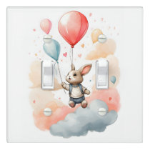 Cute Watercolor Bunny Red Balloon Nursery Kid Room Light Switch Cover