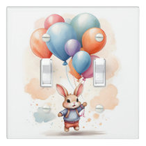 Cute Watercolor Bunny Red Balloon Nursery Kid Room Light Switch Cover