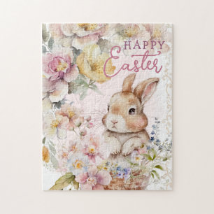 Cute Watercolor Bunny   Spring Flowers  Jigsaw Puzzle