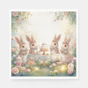 Cute Watercolor Bunny Tea Party Garden Napkins