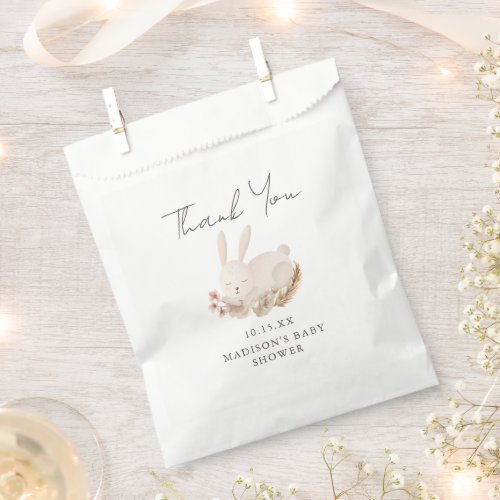 Cute Watercolor Bunny Thank You Script Baby Shower Favor Bag