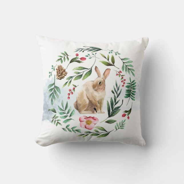 Cute Watercolor Bunny Throw Pillow (Front)