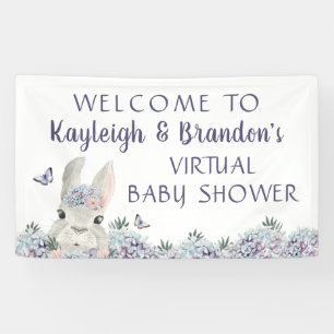 Cute Watercolor Bunny Virtual Baby Shower Welcome Banner