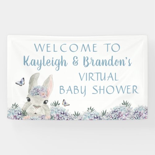 Cute Watercolor Bunny Virtual Baby Shower Welcome Banner